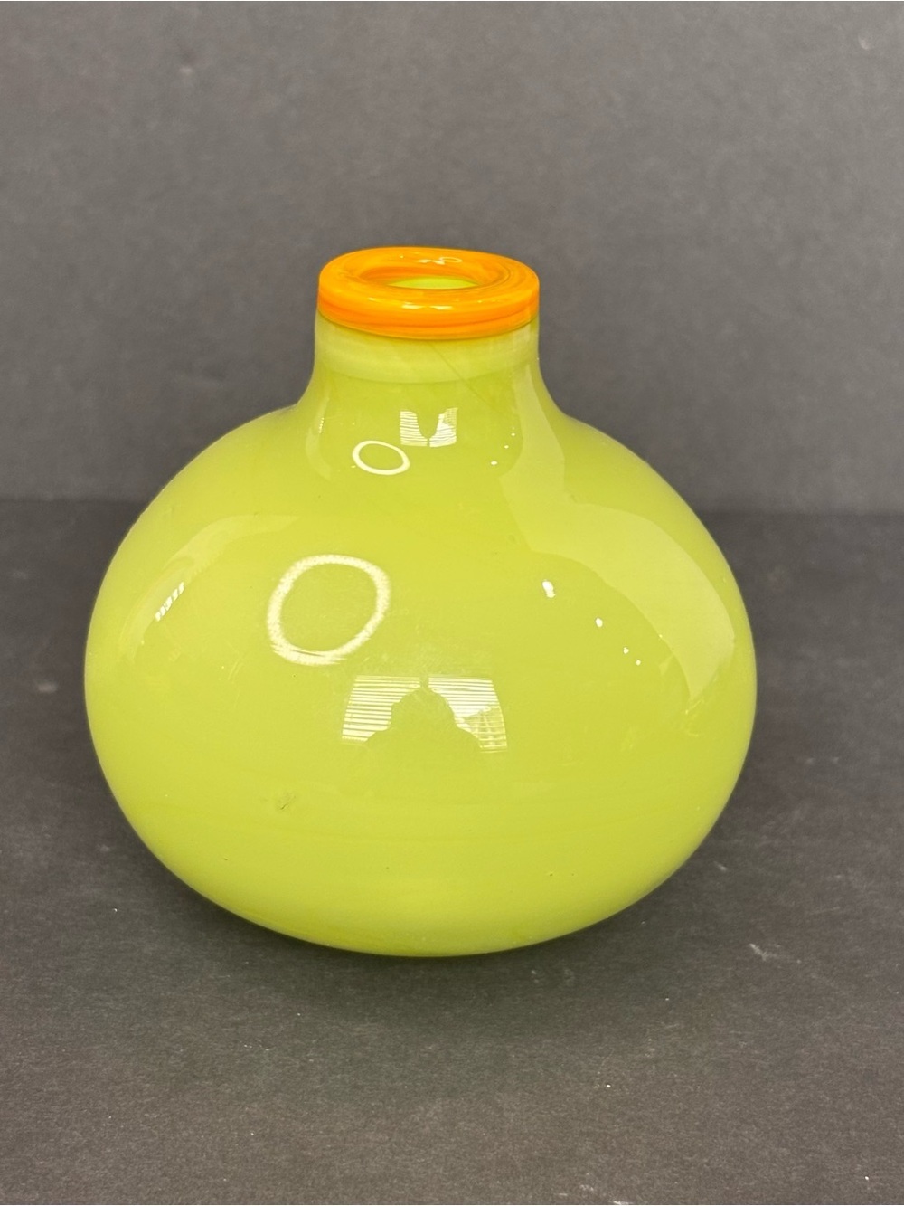 Hand Blown Glass Art Vase - Light Green And Bright Yellow - Picture 3 of 7